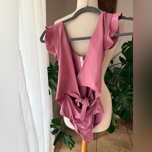 Free People Movement Mauve Tie Back Bodysuit | Flutter Sleeve | Size S/P